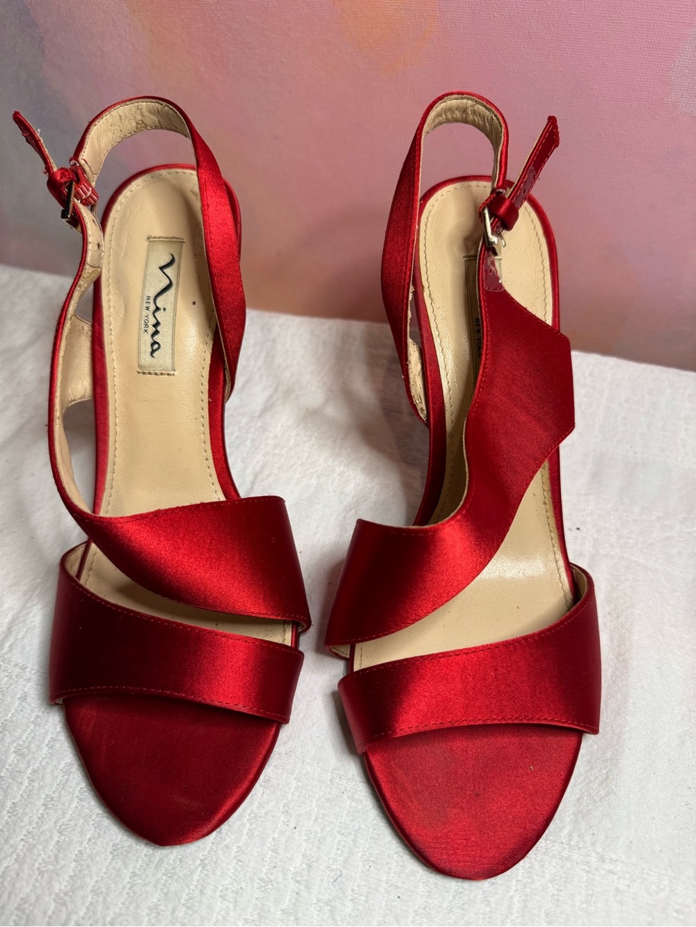 Nina Red Satin Slingback Heels - Picture 3 of 6